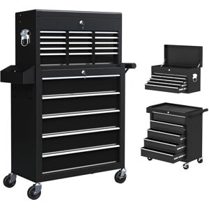 HOMCOM Rolling Tool Cabinet on Wheels with 14 Drawers, Pegboard and Side Rack, Lockable Top Tool Chest and Roller Cabinet Combo for Workshop and Hom