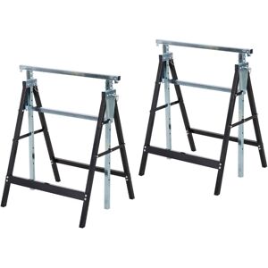 Homcom - Set Of 2 Steel Saw Horses Telescopic Builders Work Bench Folding Black