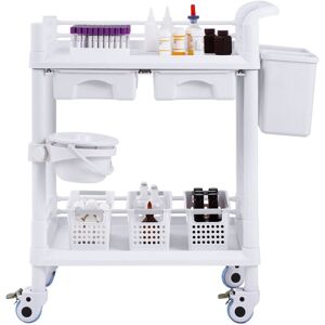 Mophorn 2 Tiers Lab Carts, Lab Utility Cart with 2 Trays, 2 Drawers & 4 Silent Wheels, Mobile Medical Cart with PP Material, Lab Rolling Cart with 3