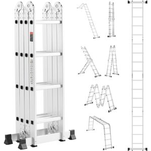 Mophorn Multi-Purpose Folding Ladder, 7-in-1 Tall Extension Step Ladder, A Frame 4-Step Telescoping Ladder, 15.5ft Reach Height Heavy-Duty Adjustable