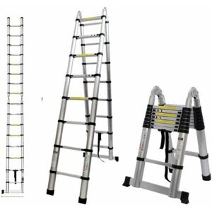 BRIEFNESS Mult-Purpose Telescopic Folding Ladder 2.6m/3.2m/3.8m/5m Aluminium Extension Ladder A-Frame/Straight Ladder, EN131 (A-Frame, 5m)