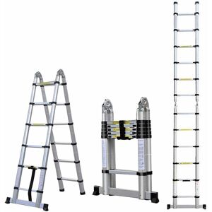 BRIEFNESS Multi-Purpose Aluminium Telescopic Folding Step Ladder Portable Foldable Ladder Extension Extend Ladder