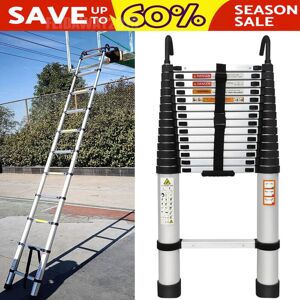 BRIEFNESS 4.4M Telescopic Ladder with Roof Hook Kit Aluminium Portable Multi-Purpose Folding Portable Heavy Duty Multi-Purpose Aluminium Telescopic Ladder