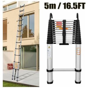 DAYPLUS New 2023 5M 16.5FT Telescopic Ladder with Hook Aluminum Ladder Multi Purpose 330lbs Capacity EN131