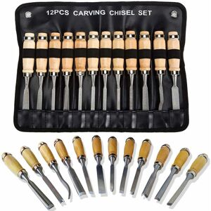 Tinor - Professional Wood Carving Chisel Set - 12 Piece Sharp Woodworking Tools w/Carrying Case - Great for Beginners