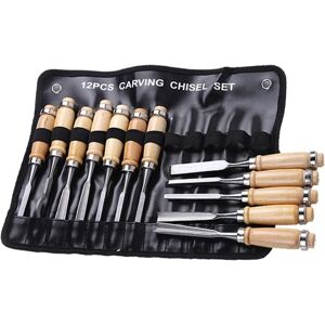 TINOR Professional Wood Chisel Set, Carpentry Woodworking Tool Scratches Hand Chisel Tool with Wooden Handles and Storage Case (12-Piece Set)