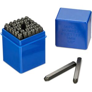 Relaxdays Alphabet Stamp Set, Punch Letter, 36-piece, 3 mm, Leather and Metal, with Box, Tool A-Z & 0-9, Steel, Black
