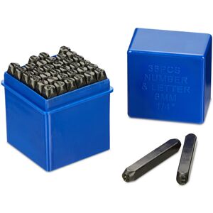 Relaxdays - Alphabet Stamp Set, Punch Letter, 36-piece, 6 mm, Leather and Metal, with Box, Tool a-z & 0-9, Steel, Black