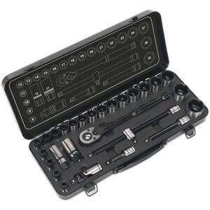 Sealey - Socket Set 28pc 1/2''D 6pt WallDrive Metric Black Series Boxed AK7972