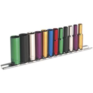 Multi-coloured Socket Set12 Piece 1/4' Square Drive Deep WallDrive Metric - Sealey