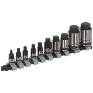 Sealey - AK6229B Premier Black Stubby Hex Socket Bit Set 1/4', 3/8' & 1/2'Sq Drive 10pc