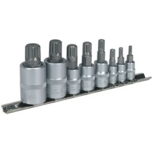 Sealey - AK6214 Premier Spline Socket Bit Set 1/4', 3/8' & 1/2'Sq Drive 8pc