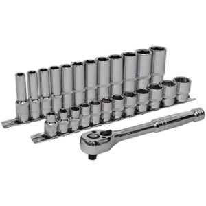 Sealey - Ratchet Wrench & Socket Rail Set25 Piece 3/8' Square Drive