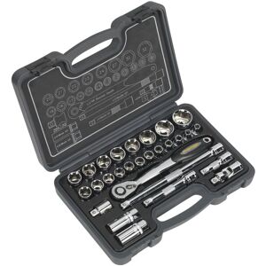 Sealey - Metric Socket Set 28pc 1/2''Sq Drive 6pt WallDrive AK7953