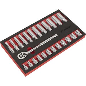 Sealey - Metric Ratchet Wrench & Socket Set 25pc 3/8''D Deep And Shallow AK66722