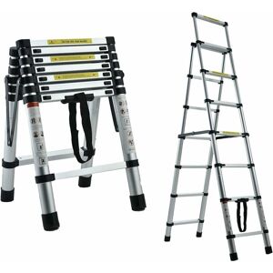 BRIEFNESS Telescopic Ladder a Frame Extension 6+7 Step Ladder Aluminium Lightweight Portable Multi Purpose Folding Ladder Adjustable Ladder with Hand Rails and