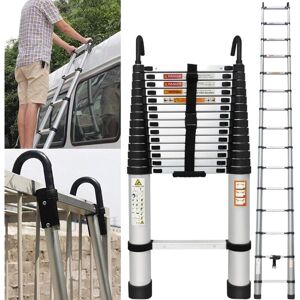 Briefness - 4.4m Telescopic Ladder Extendable Multi-Purpose Extension Folding Steps + Hooks