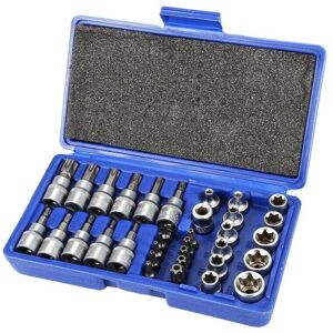 ZVD - 34 Pièces Coffret de Douilles torx 3/8',CR-V Matériau profil E4-E20, Embout torx étoilé 5/16'-3/8' en Acier S2 profil T10-T60