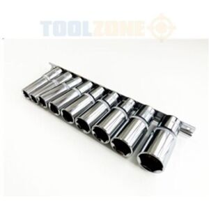 Toolzone - 10PC deep socket set 1/2'' drive af imperial long reach 1/2''-1'' on rail SS219 new Toolzone - 10PC deep socket set 1/2'' drive af imperial long reach 1/2''-1'' on rail SS219 new