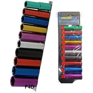 Toolzone - 10PC 1/2'' drive deep socket set multi colour metric long reach 13-24MM on rail Toolzone - 10PC 1/2'' drive deep socket set multi colour metric long reach 13-24MM on rail
