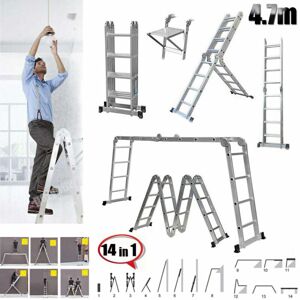 Dayplus - 14-In-1 4.7M 15.4FT Aluminium Multi Purpose Folding Extension Ladder 4x4 Steps Dayplus - 14-In-1 4.7M 15.4FT Aluminium Multi Purpose Folding Extension Ladder 4x4 Steps