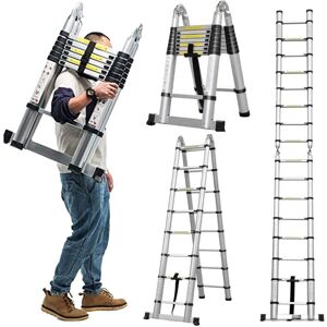 DAYPLUS 16.5FT/5M Aluminum Telescoping Extension Ladder Portable Multi-Purpose Folding A-Frame Ladder DAYPLUS 16.5FT/5M Aluminum Telescoping Extension Ladder Portable Multi-Purpose Folding A-Frame Ladder