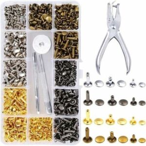MCBOSON 360 Leather Rivet Set Double Cap Rivet Tubular Metal Studs 3 Sizes with Punch Plier 3 Pieces and Setting Tool Kit for Leather Craft Decoration MCBOSON 360 Leather Rivet Set Double Cap Rivet Tubular Metal Studs 3 Sizes with Punch Plier 3 Pieces and Setting Tool Kit for Leather Craft Decoration