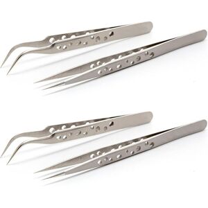 TEHTUY 4-piece Precision Tweezers Set, 2 Straight and 2 Curved Tips, Electronic Tweezers, Anti-static, Stainless Steel, for Repair and DIY TEHTUY 4-piece Precision Tweezers Set, 2 Straight and 2 Curved Tips, Electronic Tweezers, Anti-static, Stainless Steel, for Repair and DIY