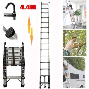 DAYPLUS 4.4M Multi-Purpose Steel Telescopic Ladder Extendable Ladder 14.5FT with 2 Hooks DAYPLUS 4.4M Multi-Purpose Steel Telescopic Ladder Extendable Ladder 14.5FT with 2 Hooks