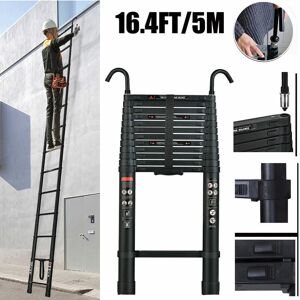 DAYPLUS 5M Telescoping Ladders W/ 2 Hooks Heavy Duty Aluminum Collapsible Ladder EN131 DAYPLUS 5M Telescoping Ladders W/ 2 Hooks Heavy Duty Aluminum Collapsible Ladder EN131