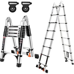 NORCKS 5M(2.5+2.5) Telescopic Ladder, Folding Ladder with Removable Pulley, Aluminum Telescopic Stepladder, Load 150kg NORCKS 5M(2.5+2.5) Telescopic Ladder, Folding Ladder with Removable Pulley, Aluminum Telescopic Stepladder, Load 150kg