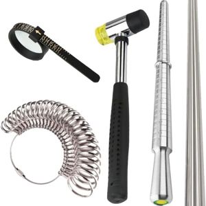COOCHEER 5pcs Ring Sizing Tool Set, Ring Sizer, Rubber Jewelry Hammer, Metal Ring Mandrel Setting Stick, Plastic Strips for Jewelry Making COOCHEER 5pcs Ring Sizing Tool Set, Ring Sizer, Rubber Jewelry Hammer, Metal Ring Mandrel Setting Stick, Plastic Strips for Jewelry Making