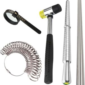 COOCHEER 5pcs Ring Sizing Tool Set, Ring Sizer, Rubber Jewelry Hammer, Metal Ring Mandrel Setting Stick, Plastic Strips for Jewelry Making COOCHEER 5pcs Ring Sizing Tool Set, Ring Sizer, Rubber Jewelry Hammer, Metal Ring Mandrel Setting Stick, Plastic Strips for Jewelry Making