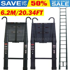 Briefness - 6.2m Telescopic Folding Extendable Extension Ladder Multi Purpose Steps w/ Hook Briefness - 6.2m Telescopic Folding Extendable Extension Ladder Multi Purpose Steps w/ Hook