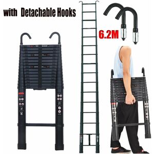DAYPLUS 6.2M Telescoping Ladders w/ 2 Hooks Heavy Duty Aluminum Collapsible Ladder EN131 DAYPLUS 6.2M Telescoping Ladders w/ 2 Hooks Heavy Duty Aluminum Collapsible Ladder EN131