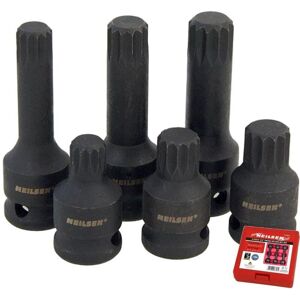 Neilsen 6pc Spline Bit Socket Set 1/2" Drive 45mm 75mm Long Sockets M14 - M18 Neilsen 6pc Spline Bit Socket Set 1/2" Drive 45mm 75mm Long Sockets M14 - M18