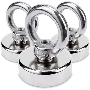 Alwaysh - 3 pieces Neodymium eyelet magnet Ø25 x H31 mm, very strong magnet in steel housing, 20 kg load capacity, magnetic hook Alwaysh - 3 pieces Neodymium eyelet magnet Ø25 x H31 mm, very strong magnet in steel housing, 20 kg load capacity, magnetic hook