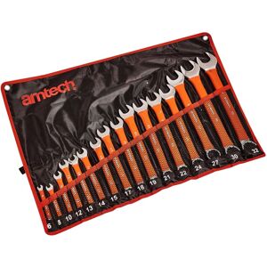 Am-tech - 16PC soft grip red drop forged combination spanner set in case 6-32MM K0550 Am-tech - 16PC soft grip red drop forged combination spanner set in case 6-32MM K0550