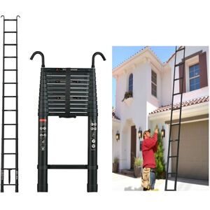 DAYPLUS Black 16.5ft 5m Extendable Wide Step Heavy Duty Aluminium Telescopic Ladder with 2 Detachable Hook DAYPLUS Black 16.5ft 5m Extendable Wide Step Heavy Duty Aluminium Telescopic Ladder with 2 Detachable Hook