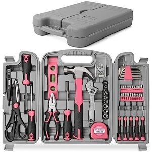 COOCHEER Complete Pink Tool Case 56 Pieces - Tool Set with Storage Box - Hammer, Scissors, Screwdriver, Allen Keys and Tool Kit - for Home or Work Use COOCHEER Complete Pink Tool Case 56 Pieces - Tool Set with Storage Box - Hammer, Scissors, Screwdriver, Allen Keys and Tool Kit - for Home or Work Use