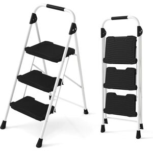 COSTWAY 3 Step Ladder Folding Step Stool with Cushioned Handrail-Black COSTWAY 3 Step Ladder Folding Step Stool with Cushioned Handrail-Black