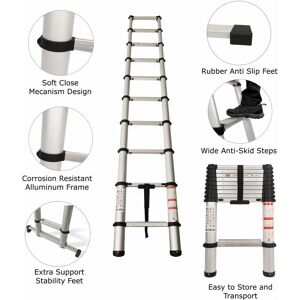 GROUNDLEVEL Extra Wide Telescopic Ladder with Soft Close Design - 2m GROUNDLEVEL Extra Wide Telescopic Ladder with Soft Close Design - 2m