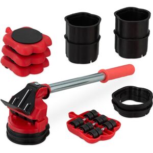 Relaxdays - Furniture Lifter and Trolley Set, Transport Heavy Objects, up to 150kg, Rotates, 8 Attachments, Red/Black Relaxdays - Furniture Lifter and Trolley Set, Transport Heavy Objects, up to 150kg, Rotates, 8 Attachments, Red/Black