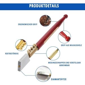 TORMATOR Glass cutting tool, heavy-duty diamond glass cutter for cutting glass up to 8 mm thick – Brass snapper – Hardwood handle TORMATOR Glass cutting tool, heavy-duty diamond glass cutter for cutting glass up to 8 mm thick – Brass snapper – Hardwood handle
