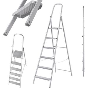 KADAX Single-sided steel ladder with anti-slip feet, ladder with shelf, 6 steps KADAX Single-sided steel ladder with anti-slip feet, ladder with shelf, 6 steps