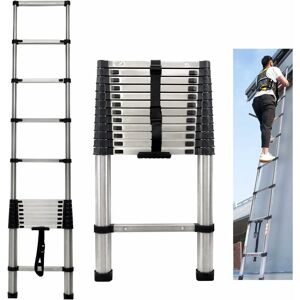 BRIEFNESS Multi-Purpose Telescoping Ladder 3.8m, Heavy Duty Strong Stainless Steel Extension Ladder 330lbs Load Capacity, EN131 Certificated, Compact Home Loft BRIEFNESS Multi-Purpose Telescoping Ladder 3.8m, Heavy Duty Strong Stainless Steel Extension Ladder 330lbs Load Capacity, EN131 Certificated, Compact Home Loft