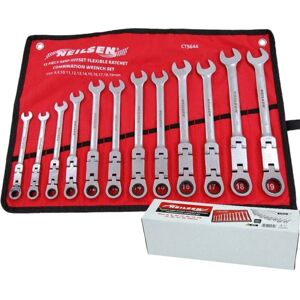 Neilsen - Ratchet Spanner Set Flexible Head Combination 8mm-19mm Deep Offset 12pc Neilsen - Ratchet Spanner Set Flexible Head Combination 8mm-19mm Deep Offset 12pc