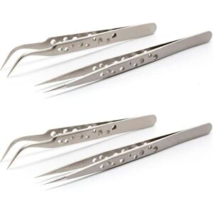 MUMU Precision Tweezers, Precision Tweezers, 2 Straight and 2 Curved Tweezers, Electronic Tweezers, Precision Tweezers, Anti-Static, Stainless Steel, for MUMU Precision Tweezers, Precision Tweezers, 2 Straight and 2 Curved Tweezers, Electronic Tweezers, Precision Tweezers, Anti-Static, Stainless Steel, for