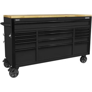 Sealey - AP6215BE Superline pro Black Edition Mobile Trolley with Wooden Worktop 15 Drawer 1549mm Sealey - AP6215BE Superline pro Black Edition Mobile Trolley with Wooden Worktop 15 Drawer 1549mm