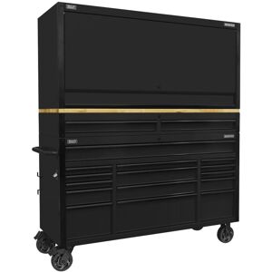 Sealey - AP6215BECOMBO1 Superline pro Black Edition Mobile Trolley with Wooden Worktop 15 Drawer, Hutch & 2 Drawer Riser 1549mm Sealey - AP6215BECOMBO1 Superline pro Black Edition Mobile Trolley with Wooden Worktop 15 Drawer, Hutch & 2 Drawer Riser 1549mm